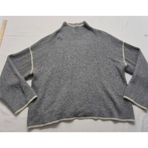 Zara women's Grey high neck pullover tight knit sweater off white detail sz. LG